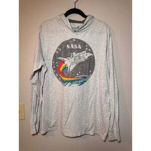 Buzz Aldrin NASA Space Shuttle Rainbow Graphic Hoodie Mens Large Gray L/S Tee